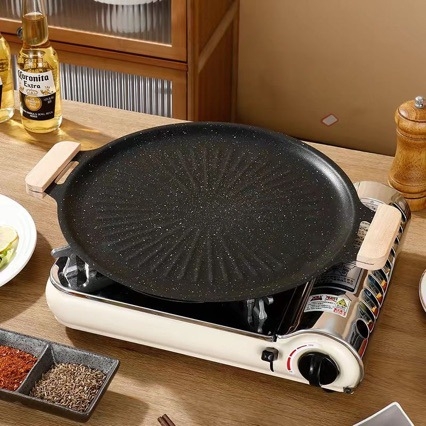 Placă de grătar din piatră Maifan pentru exterior, duală utilizare: electrică și cu flacără, antiaderent, stil coreean BBQ