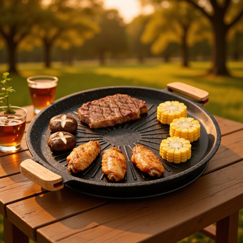 Placă de grătar din piatră Maifan pentru exterior, duală utilizare: electrică și cu flacără, antiaderent, stil coreean BBQ