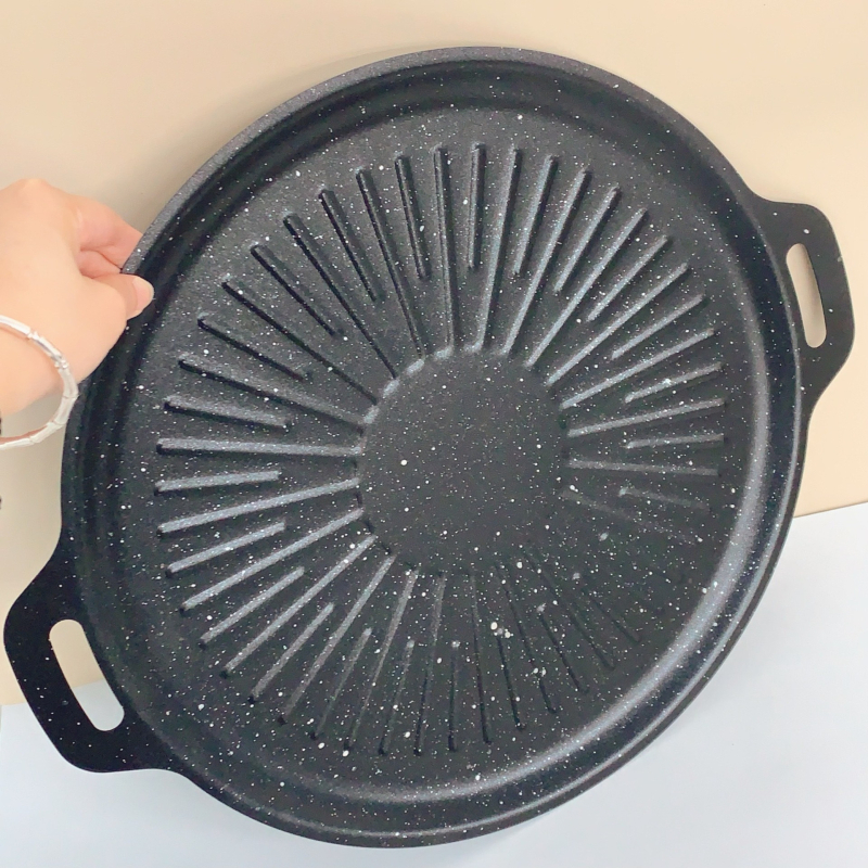 Placă de grătar din piatră Maifan pentru exterior, duală utilizare: electrică și cu flacără, antiaderent, stil coreean BBQ