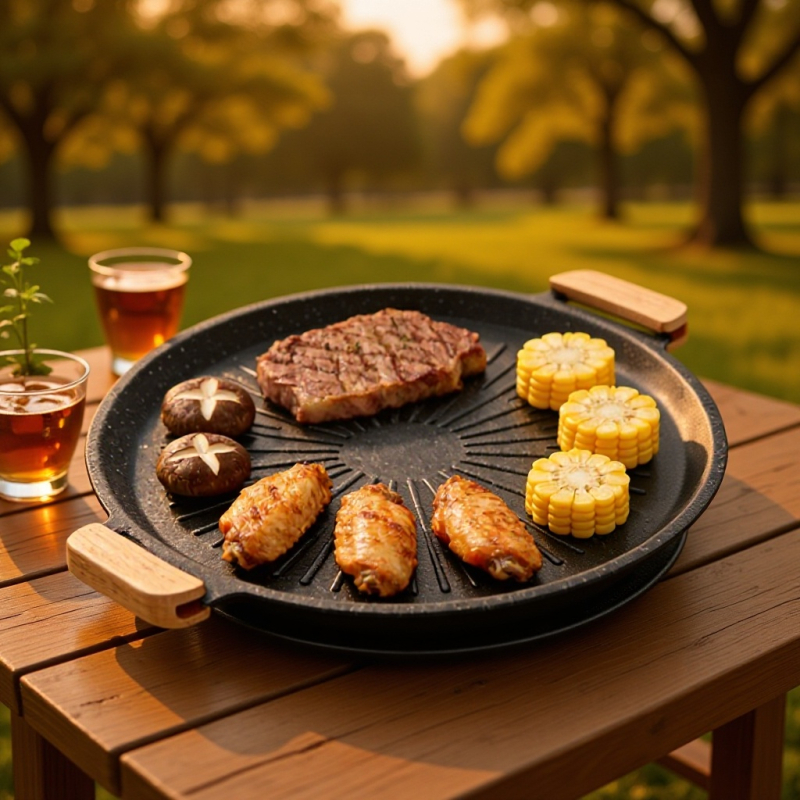 Placă de grătar din piatră Maifan pentru exterior, duală utilizare: electrică și cu flacără, antiaderent, stil coreean BBQ