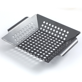 Set barbecue cu strat antiaderent: tavă din oțel carbon pentru exterior, coș pătrat din oțel inoxidabil și coș pentru legume la grătar