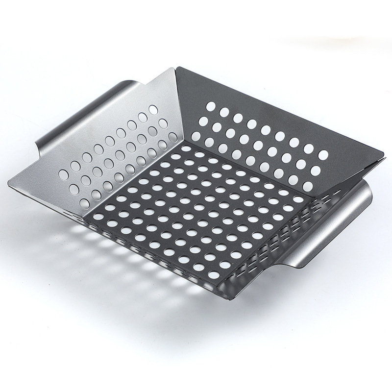 Set barbecue cu strat antiaderent: tavă din oțel carbon pentru exterior, coș pătrat din oțel inoxidabil și coș pentru legume la grătar