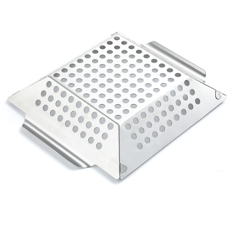 Set barbecue cu strat antiaderent: tavă din oțel carbon pentru exterior, coș pătrat din oțel inoxidabil și coș pentru legume la grătar