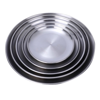 Farfurie rotundă din oțel inoxidabil, tavă argintie pentru grătar coreean, farfurie de tip bufet pentru restaurant, farfurie portabilă pentru camping, diametru 14 cm