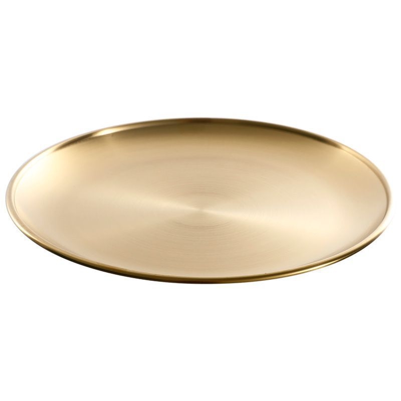 Farfurie rotundă din oțel inoxidabil, tavă argintie pentru grătar coreean, farfurie de tip bufet pentru restaurant, farfurie portabilă pentru camping, diametru 14 cm