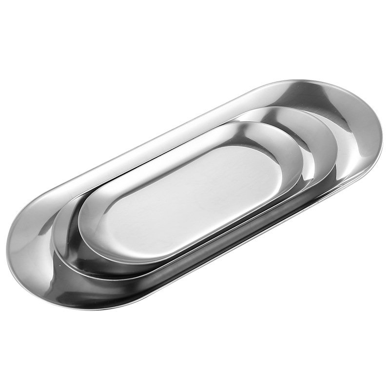 Tavă ovală din oțel inoxidabil, stil european și stil coreean de grătar, bază plată, mică tavă aurie pentru bijuterii și prosoape