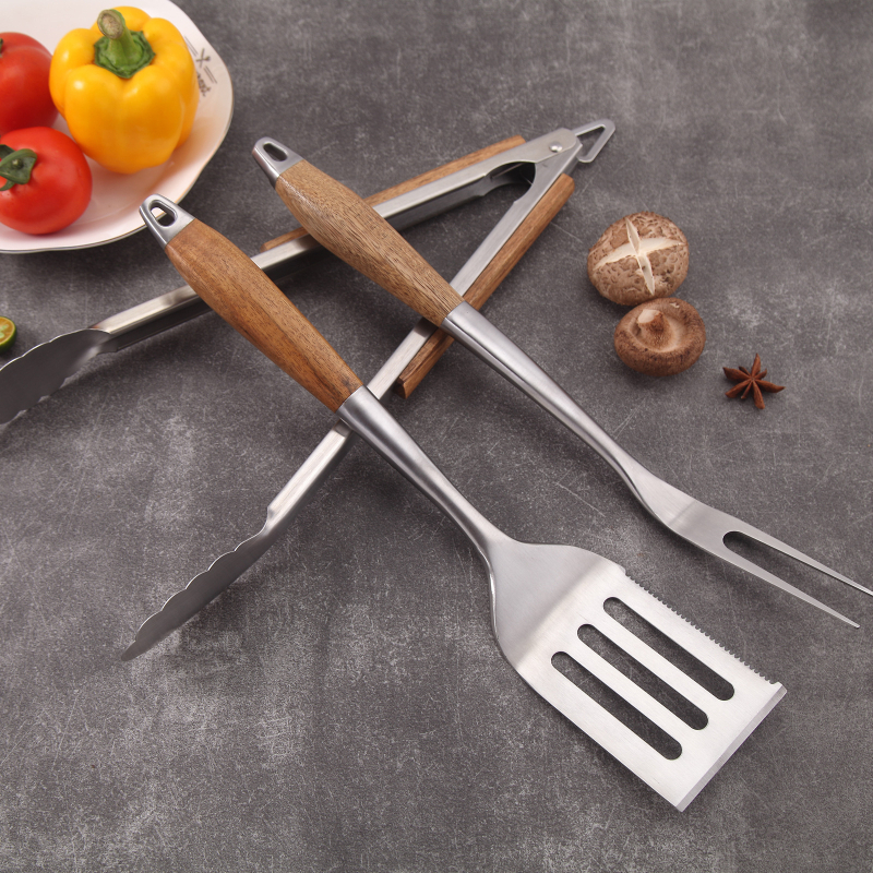 Rosewood oțel inoxidabil set gril 4 piese - spatulă furculiță clește perie