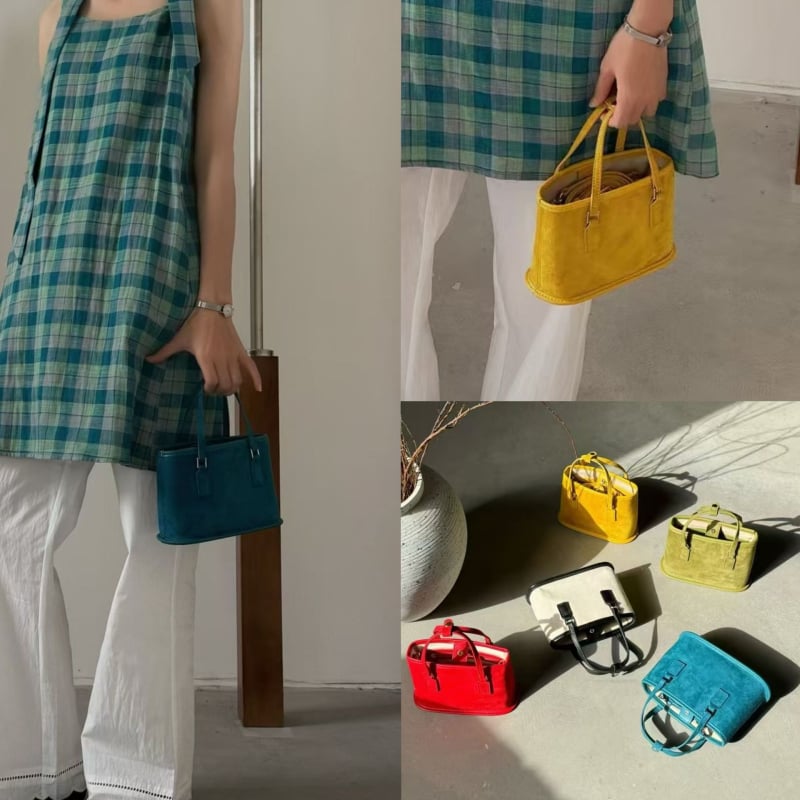 FOLNUA Torbica od prave kože nubuk ovčje, mini crossbody bucket bag, mala veličina, proljeće 2025