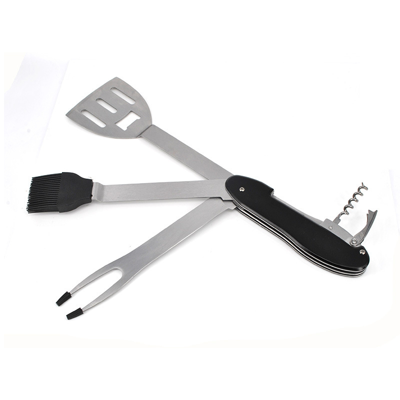 Set multifuncțional de grătar pliabil pentru picnicuri în aer liber - furci, spatule, perie de curățare și unelte din oțel inoxidabil