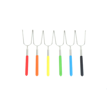 furculiță de grătar retractabilă pentru camping, în formă de U, din oțel inoxidabil, mâner din PVC colorat, set pentru grătar
