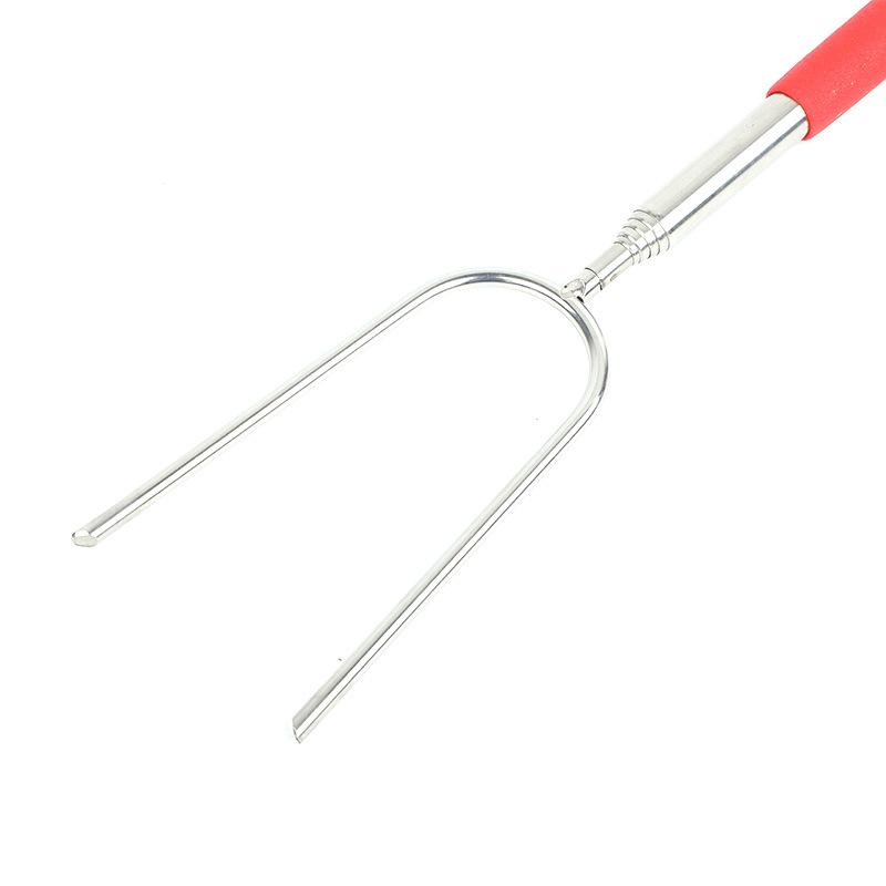 furculiță de grătar retractabilă pentru camping, în formă de U, din oțel inoxidabil, mâner din PVC colorat, set pentru grătar