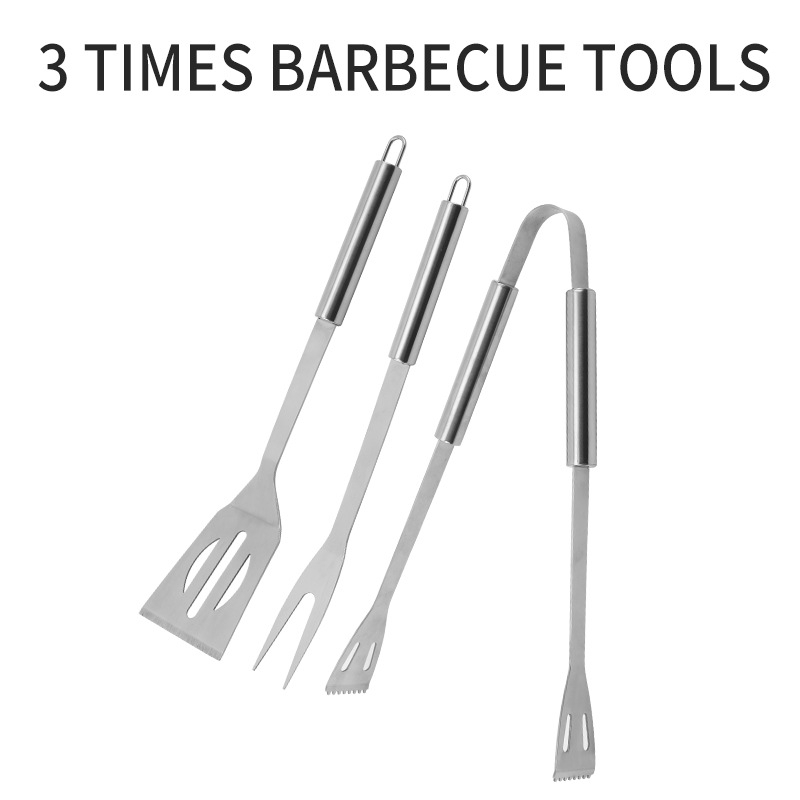 Set de unelte pentru grătar din oțel inoxidabil, 3 piese: spatulă, furculiță și clește