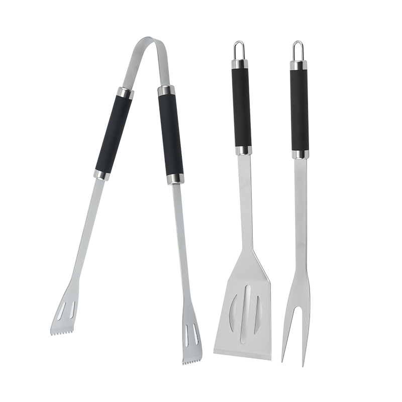 Set de unelte pentru grătar din oțel inoxidabil, 3 piese: spatulă, furculiță și clește