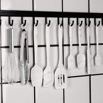 Set de ustensile din silicon cu model marmură, spatulă antiaderentă, racletă și clește pentru alimente, pentru coacere și gătit