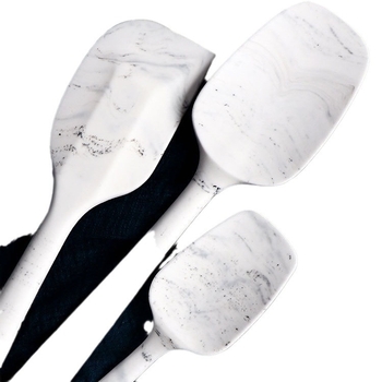 Set de ustensile din silicon cu model marmură, spatulă antiaderentă, racletă și clește pentru alimente, pentru coacere și gătit