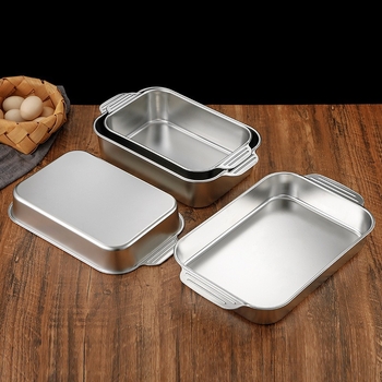 Tavă dreptunghiulară din oțel inoxidabil cu mânere, bază plată, pentru pește la grătar, platou de fructe de mare, farfurie pentru hot pot, tavă de masă