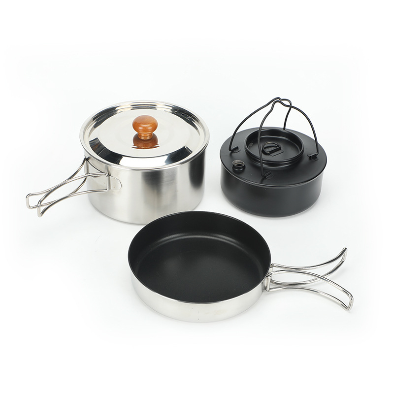 Prijenosni set posuđa od nehrđajućeg čelika za kampiranje, 3-dijelni, višenamjenski kuhinjski set