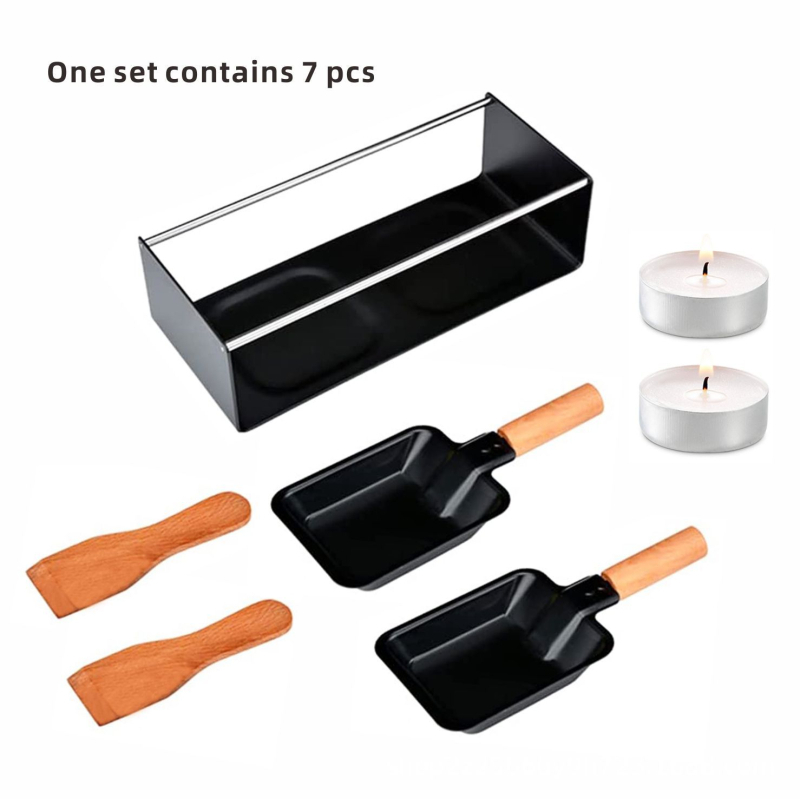 Set de plăci duble pentru topirea brânzeturilor – Placă de încălzire a brânzeturilor și tavă de copt, pentru bucătărie occidentală și camping, cu lumânare de încălzire (8 buc.)