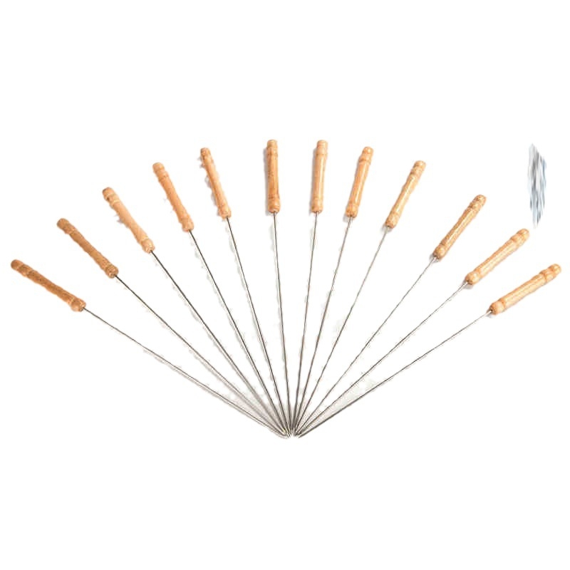 Set de 10 frigărui din oțel inoxidabil pentru grătar, frigărui plate și rotunde, 201 nemagnetice