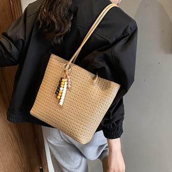 Ženska pletene tote torba, velika zapremina, gradski stil, na rame, model 2025