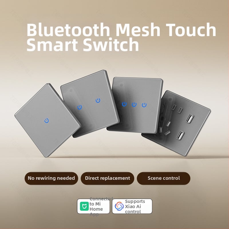Bežični glasovni Bluetooth Mesh pametni dodirni panel od kaljenog stakla, siva