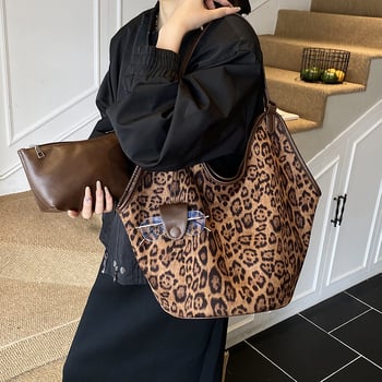 Torba Tote s leopard printom u retro euro-američkom stilu, velika kapaciteta, svakodnevna torba za ramena i crossbody torba za žene