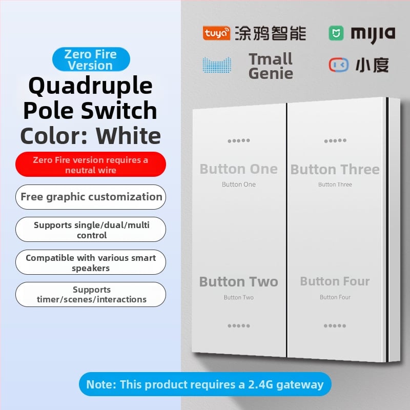 2.4G bezdrôtový Bluetooth Mesh inteligentný panel spínačov pre hotely a penzióny s ovládáním hlasom