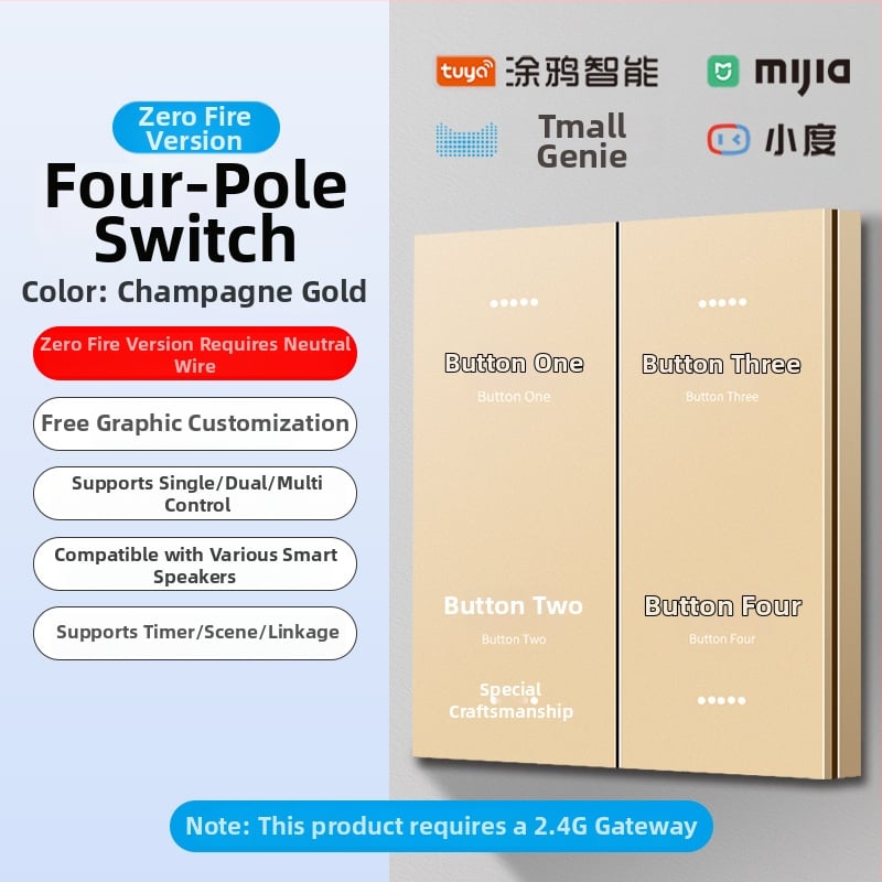 2.4G bezdrôtový Bluetooth Mesh inteligentný panel spínačov pre hotely a penzióny s ovládáním hlasom