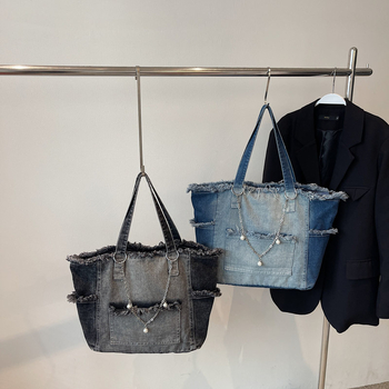 Gradient Denim Tote torba – velika kapaciteta, svakodnevna torba za rame