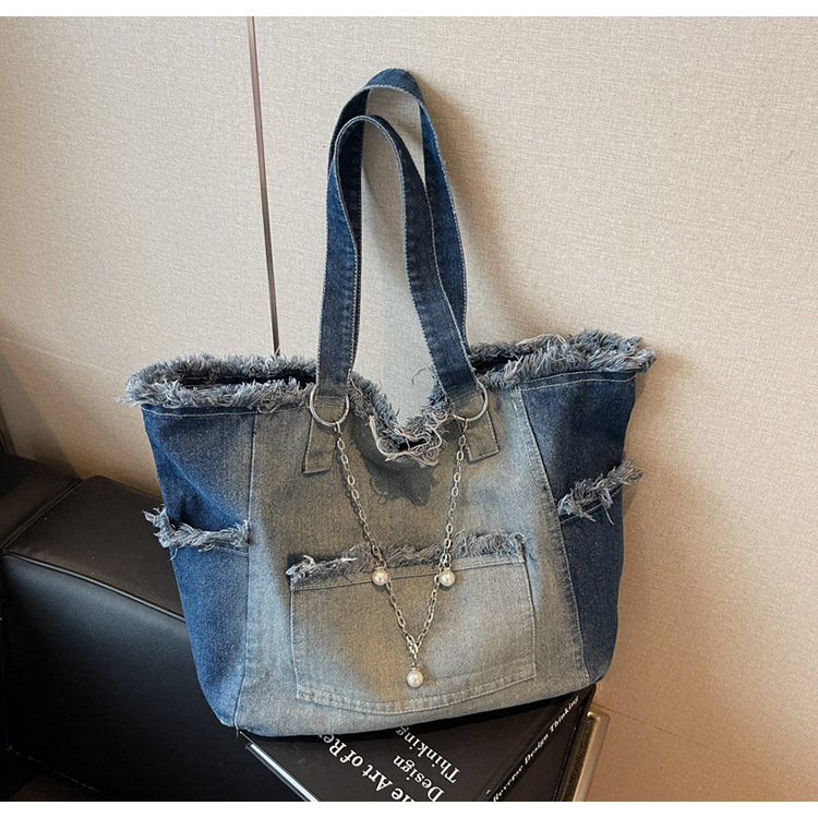 Gradient Denim Tote torba – velika kapaciteta, svakodnevna torba za rame