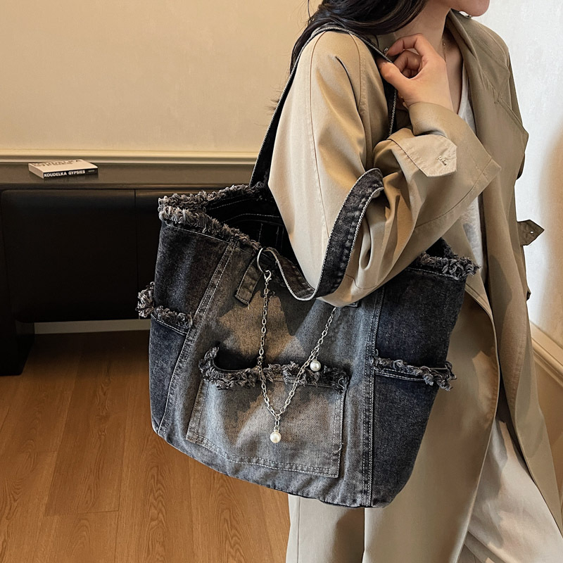 Gradient Denim Tote torba – velika kapaciteta, svakodnevna torba za rame