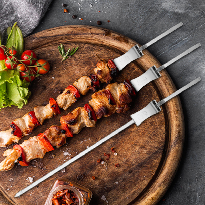 WaySkewers bețe de grătar din oțel inoxidabil, mecanism semi-automat, ștapi individuale pentru kebab