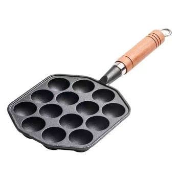 Tigaie Takoyaki din fontă, antiaderentă, neacoperită, compatibilă cu aragazul, matriță pentru ouă de prepeliță, 12 sau 14 găuri