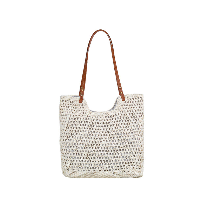 Torba preko ramena u korejskom stilu s otvorenim pletenjem, velika kapaciteta za odmor na moru, francuski retro tote dizajn