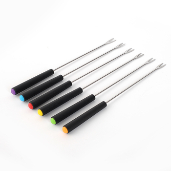 Furculițe fondue din oțel inoxidabil, cu mâner din plastic — set pentru fructe, ciocolată și brânză, pentru fondue și grătar