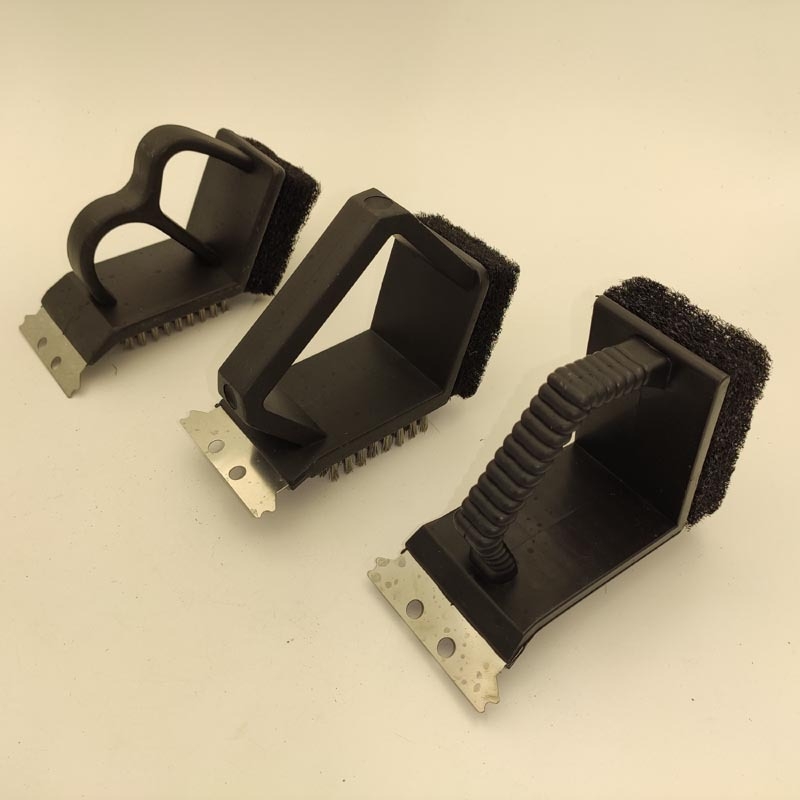 Perie pentru grătar cu mâner din plastic și fire din cupru și oțel — set de curățare grătar