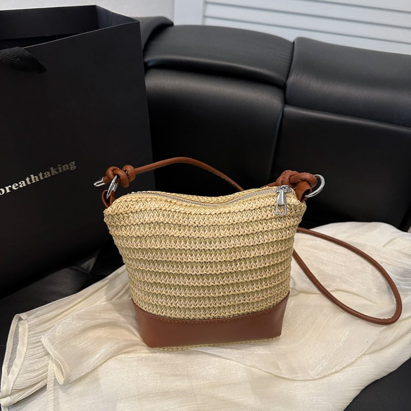 Ženska ručno pletena torbica od slame, mala veličina, crossbody, casual i svestrana, za plažu