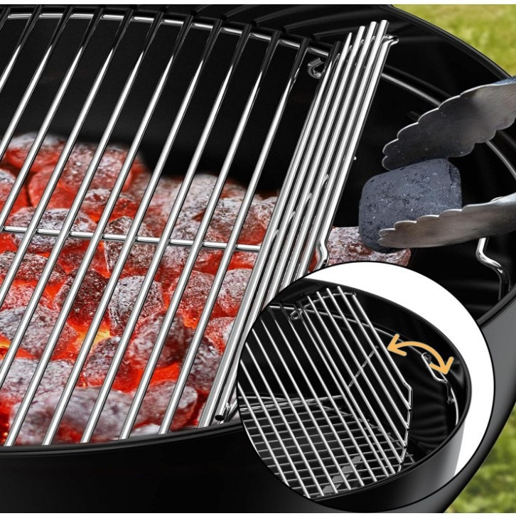 Grătar circular din oțel inoxidabil 304 pentru BBQ – portabil, pliabil, ușor de curățat; pentru carne, pește și coacere.