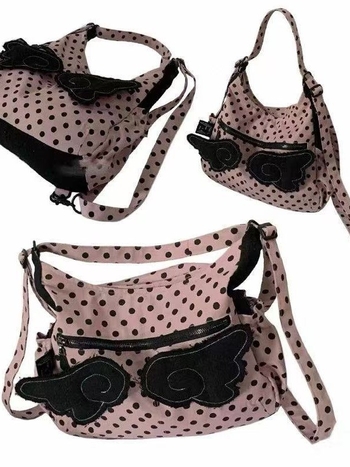 Tote torba s točkicama i krilnim motivom, velika kapaciteta, korejskog stila, svestrana za ramenu ili crossbody za svakodnevne izlaske