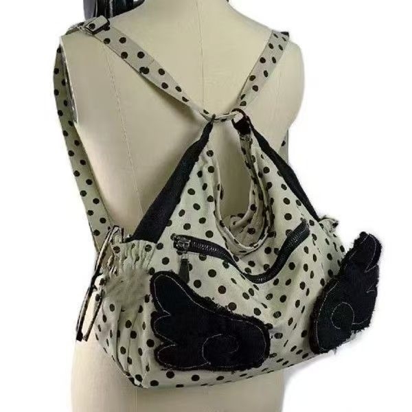 Tote torba s točkicama i krilnim motivom, velika kapaciteta, korejskog stila, svestrana za ramenu ili crossbody za svakodnevne izlaske