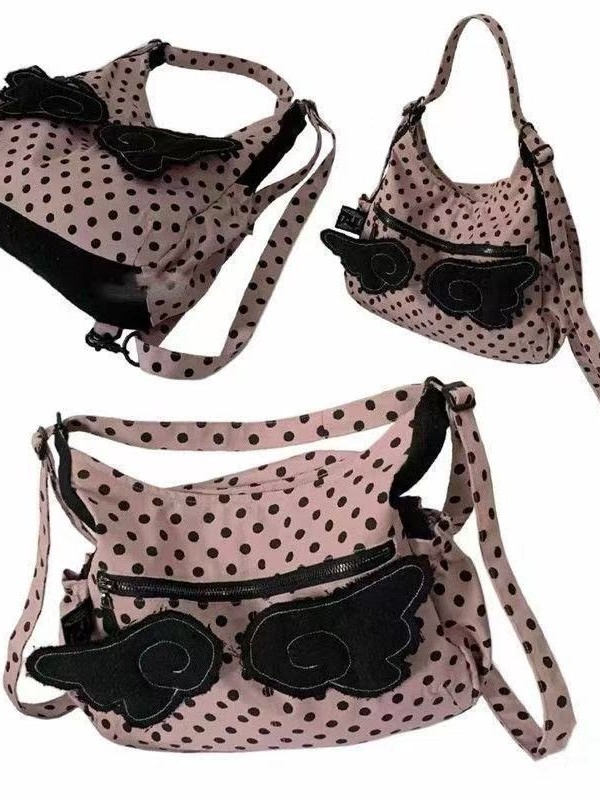 Tote torba s točkicama i krilnim motivom, velika kapaciteta, korejskog stila, svestrana za ramenu ili crossbody za svakodnevne izlaske