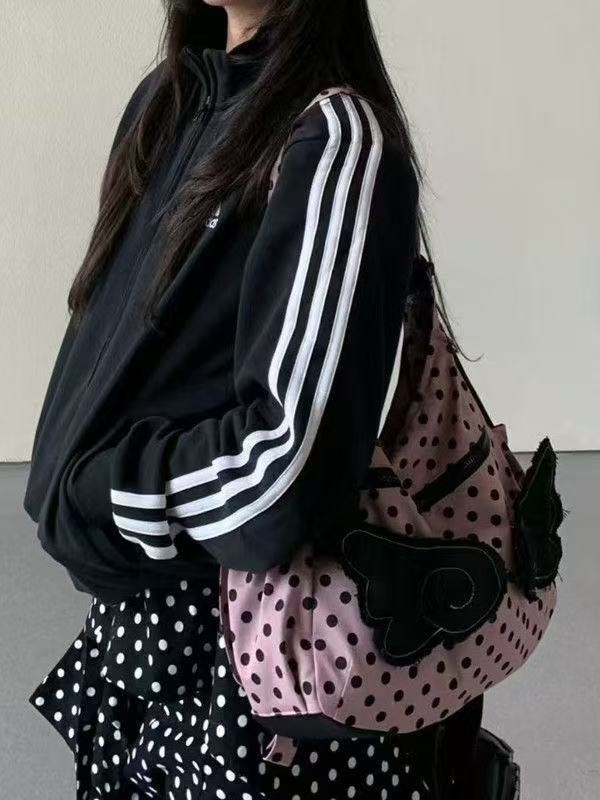 Tote torba s točkicama i krilnim motivom, velika kapaciteta, korejskog stila, svestrana za ramenu ili crossbody za svakodnevne izlaske