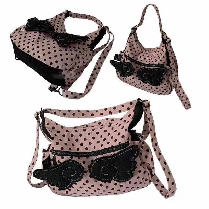 Tote torba s točkicama i krilnim motivom, velika kapaciteta, korejskog stila, svestrana za ramenu ili crossbody za svakodnevne izlaske