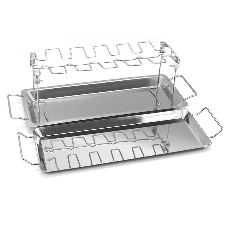 Suport din oțel inoxidabil pentru pulpe de pui, grătar BBQ, suport portabil pentru exterior cu bază