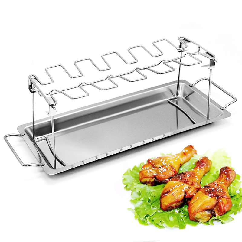 Suport din oțel inoxidabil pentru pulpe de pui, grătar BBQ, suport portabil pentru exterior cu bază