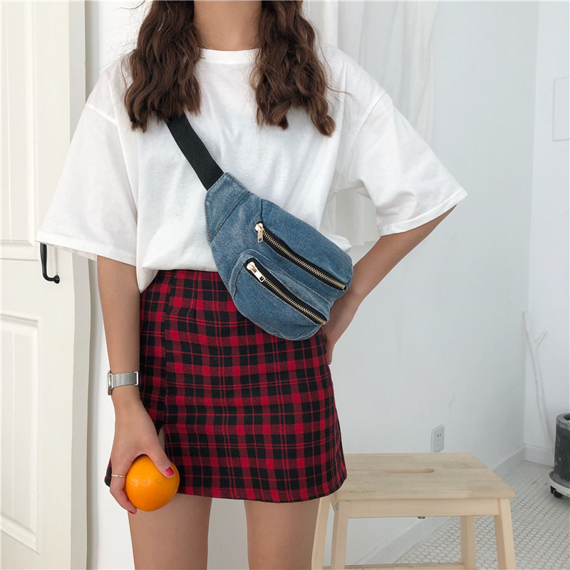 Mala unisex torba za struk od ispranog denima, crossbody, retro korejski stil