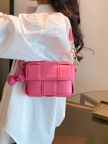 PU pletena crossbody torbica za žene, mala teksturirana kvadratna torbica
