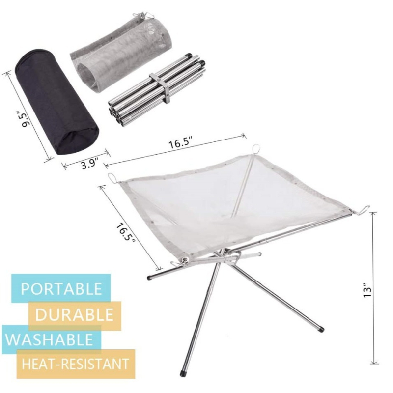 Suport pliant pentru foc de tabără – oțel inoxidabil, grătar pentru camping, încălzitor cu cărbune