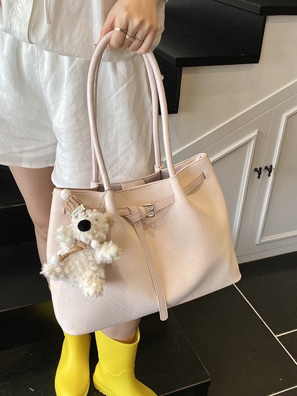 Ženska ručno pletena PU bucket torba, crossbody, velika veličina, ljeto 2025, gradski minimalistički stil, vrhunska tekstura