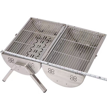Grătar de camping cu horn de fum, portabil, grill cu două fețe, din oțel inoxidabil, pliabil